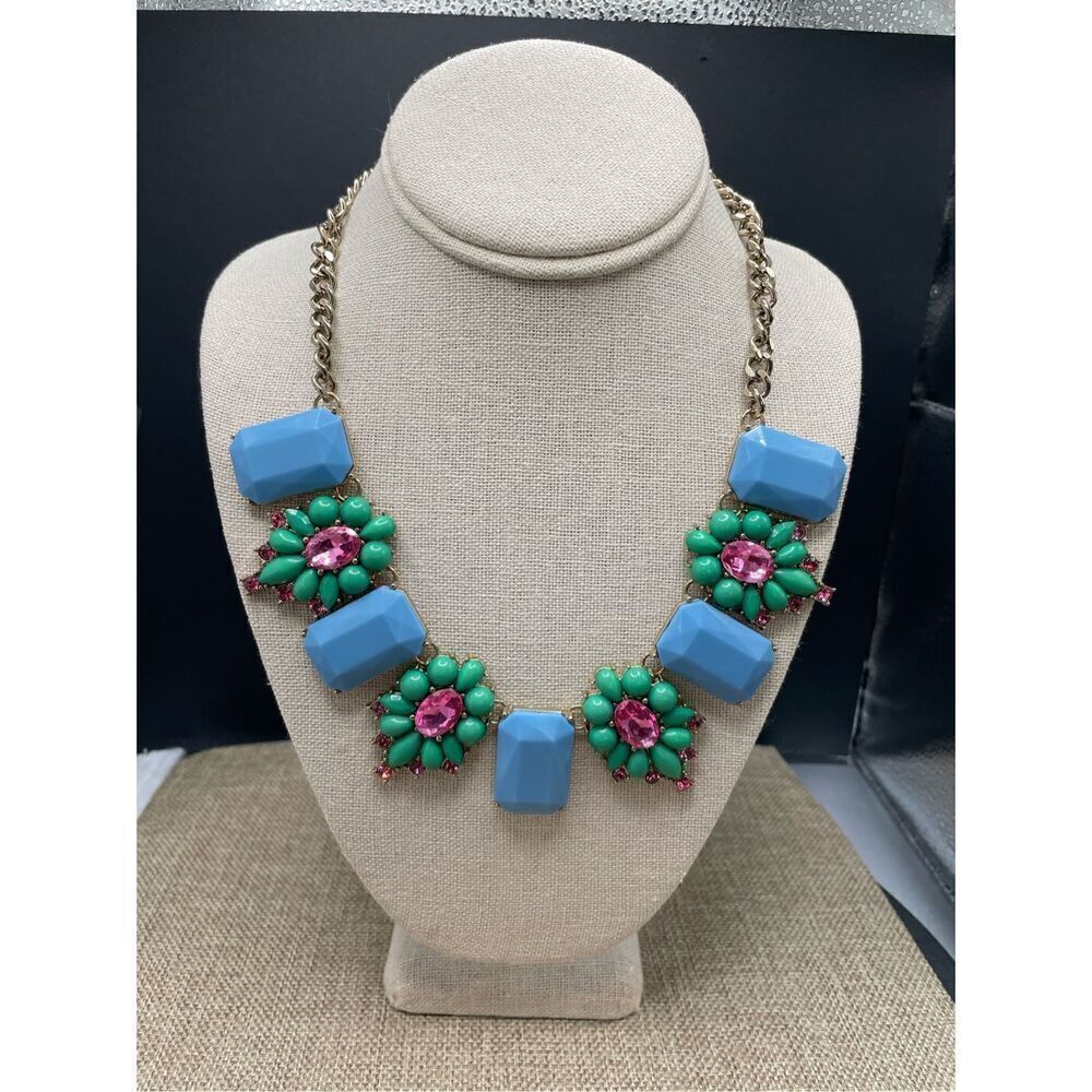 J.Crew Vintage Blue, Green, Pink Floral And Gem Necklace